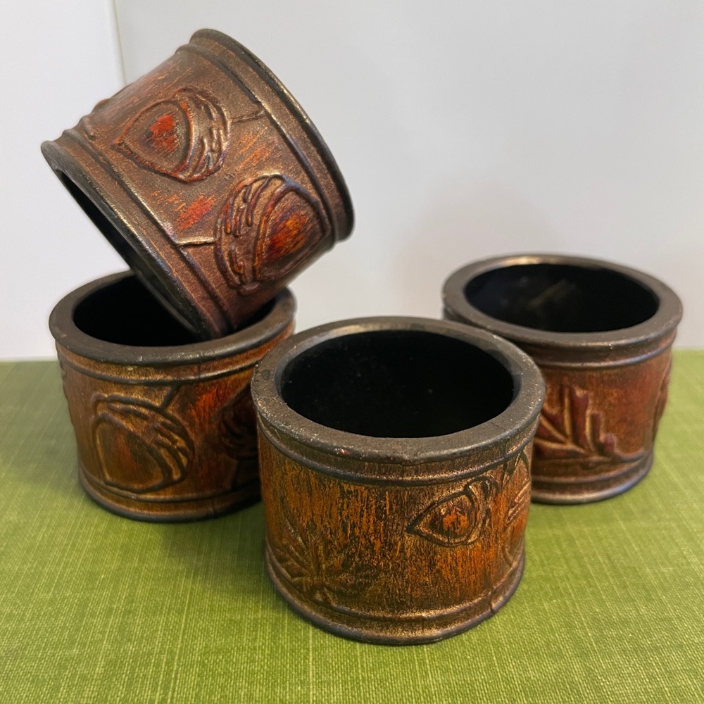 4 Acorn & Leaf Napkin Rings Fall Autumn